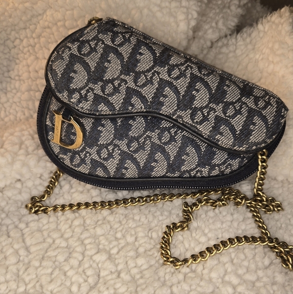 Christian Dior Vintage Saddle Bag Pouch Clutch with Chain Trotter Diorissimo - Picture 2 of 16